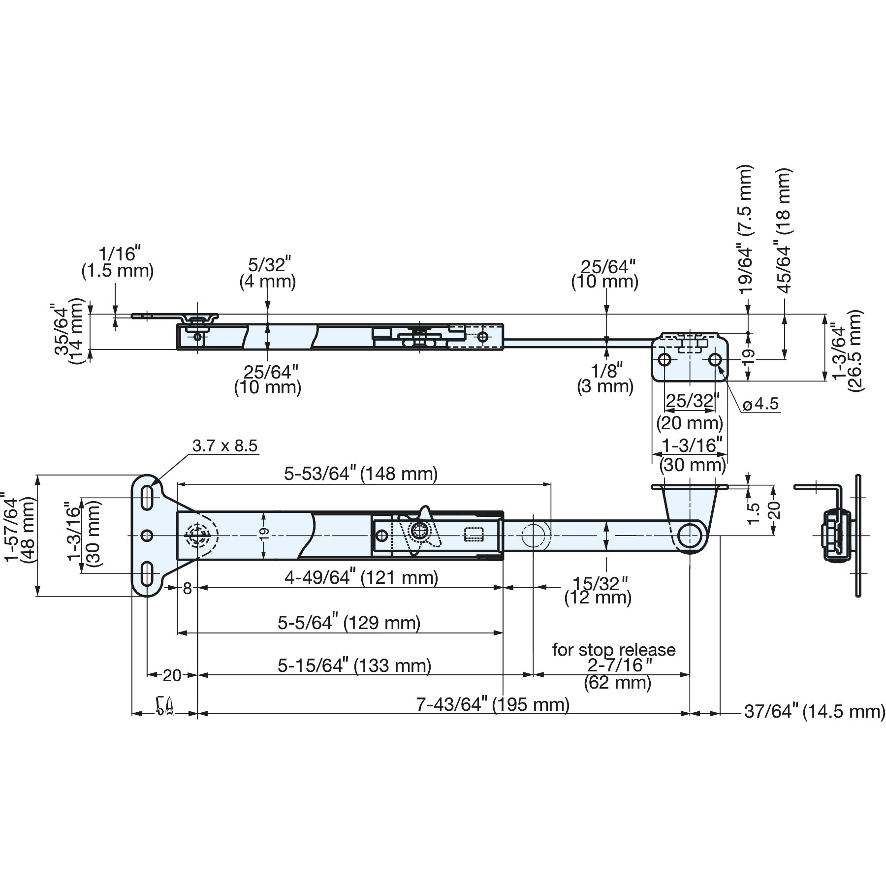 Sugatsune Lamp L-195 Lid Stays 304 Stainless Steel Satin Sugatsune Lamp L-195 Lid Stays 304 Stainless Steel Satin